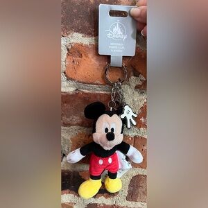 Disney Parks Mickey Mouse Plush Keychain with Hand Charm NEW